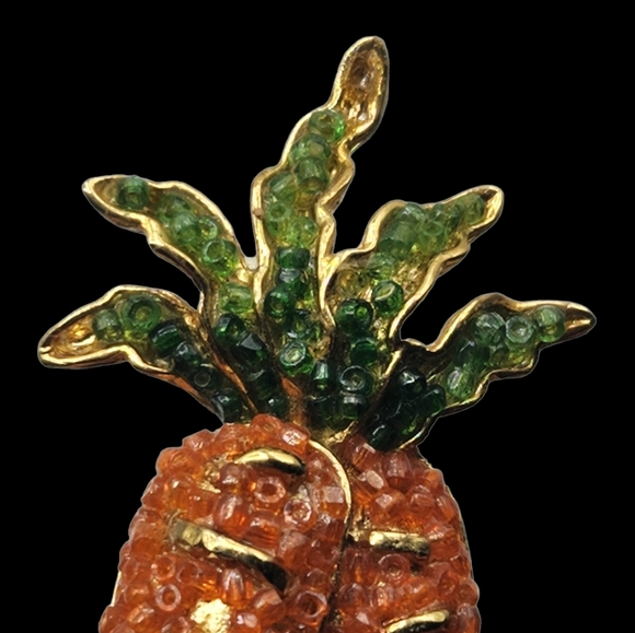 Vintage Orange Carrot Brooch Beaded Easter Jewelry Pin Statement - Picture 2 of 5